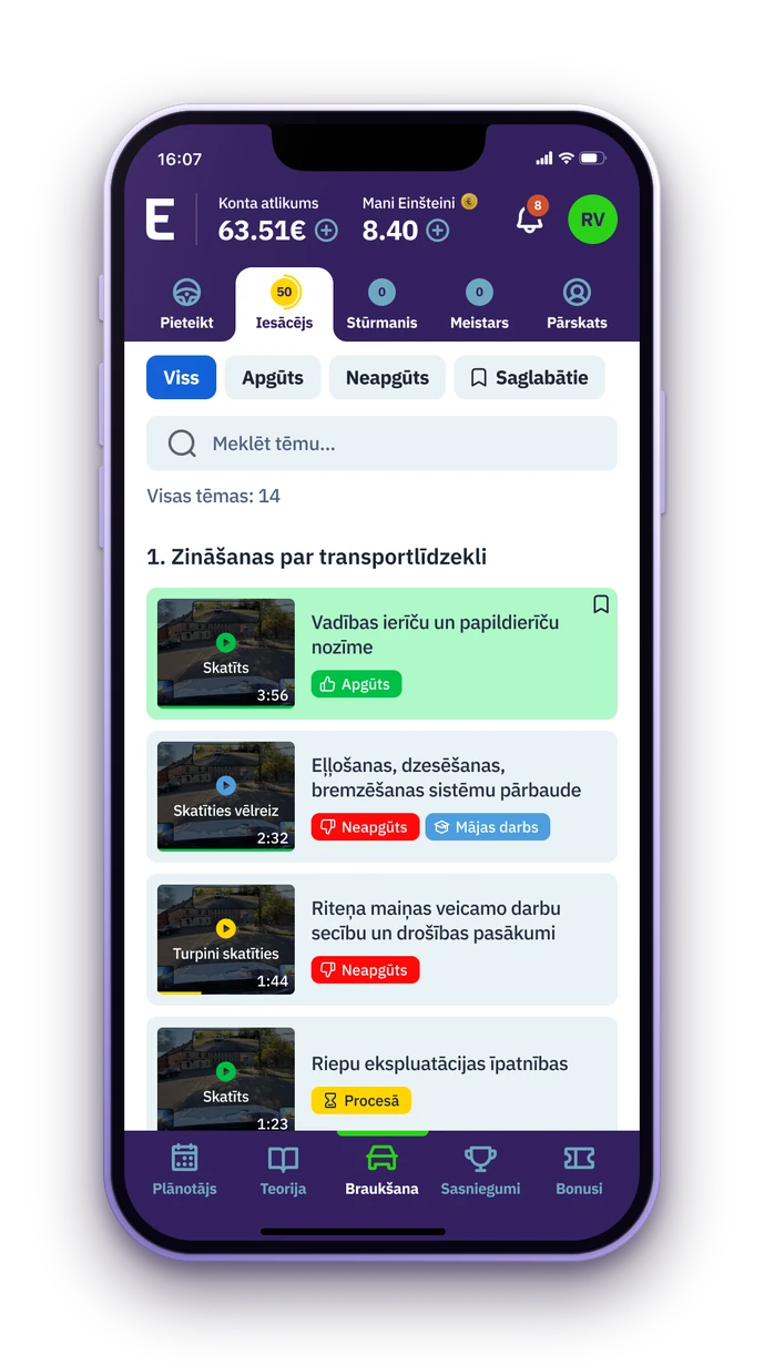 Studentu aplikācija – Iesācēja līmeņa tēmas