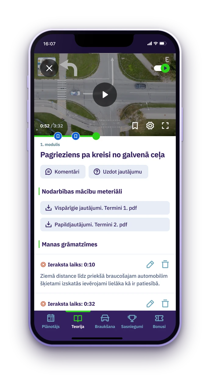 Studentu aplikācija – nodarbības video, materiāli un piezīmes mājas darbiem