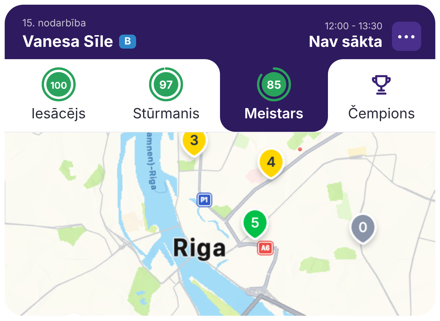 Instruktoru aplikācija, Meistara cilne – svarīgākās vietas kartē